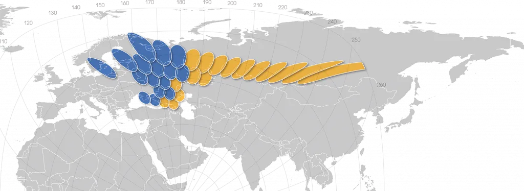 Зона покрытия спутникового интернета Газпром спутника Ямал-601 в Сочи